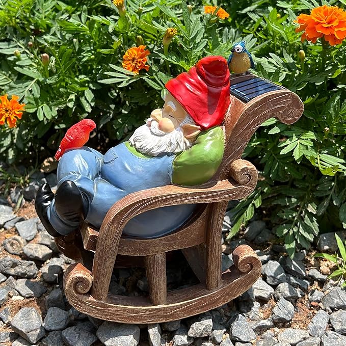 Garden Gnome Statue Outdoor Decor, Solar Patio Garden Gnomes, Garden Decor for Outside Yard Sculptures & Statues Resin Figurines Gift for Women, Mom, Grandma