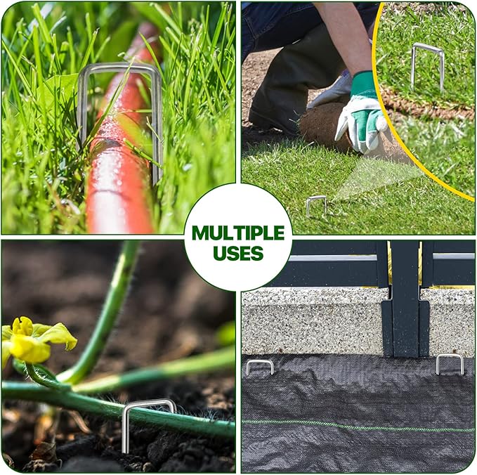 4 Inch 50 Pack Landscape Staples Galvanized Garden Stakes Anti-Rust Landscape Pins for Weed Barrier Fabric, Artificial Turf and Landscape Fabric