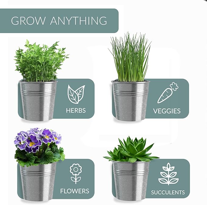 Barnyard Designs Indoor Herb Garden Planter Set with Tray, Metal Windowsill Plant Pots with Drainage for Outdoor or Indoor Plants, Set/3 (Galvanized)