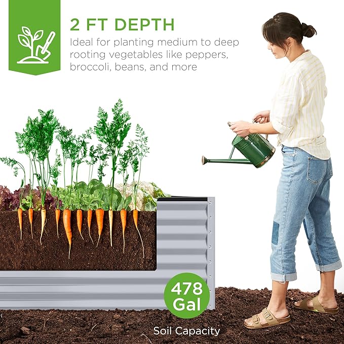 Best Choice Products 8x4x2ft Outdoor Metal Raised Garden Bed, Deep Root Planter Box for Vegetables, Flowers, Herbs, and Succulents w/ 478 Gallon Capacity - Moonlight Gray