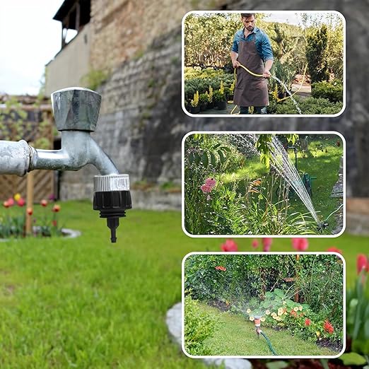 6 PCS 1/4 Inch Drip Irrigation Hose Connector, Drip Irrigation Tubing Fittings Convert 3/4" Garden Hose to 1/4" Drip Tubing, Faucet to Garden Hose Adapter Drip System Parts for Irrigation Kits(Black)