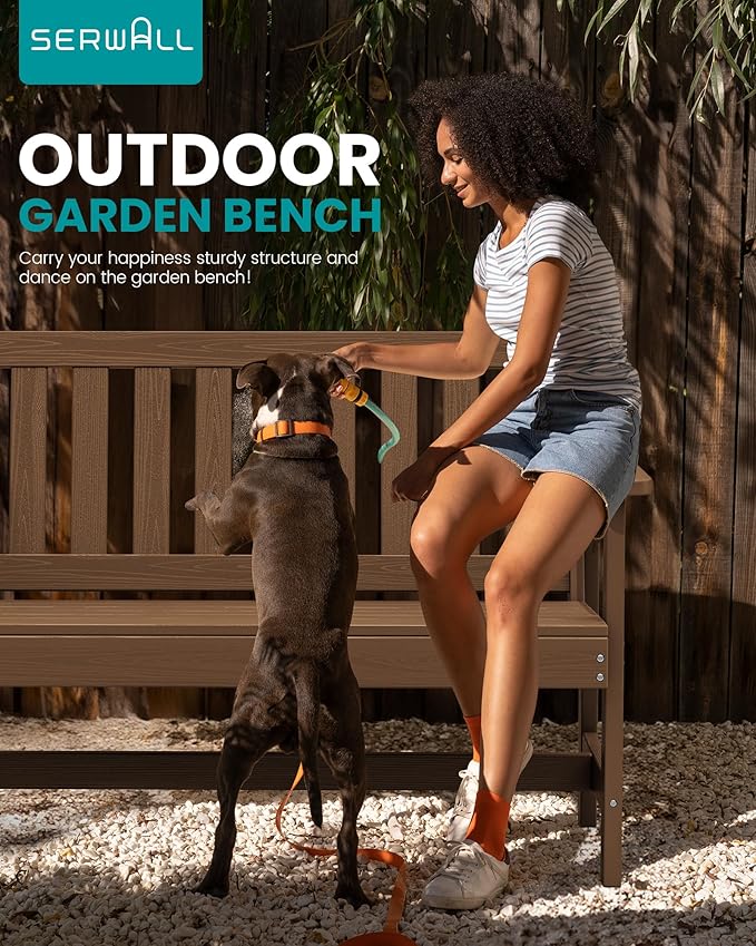 SERWALL Outdoor Bench, HDPE Outdoor Benches Weatherproof, 2-Person Garden Bench with 660 lbs Weight Capacity, Patio Benches for Outdoors, Garden, Porch, Backyard and Park, Brown, 6 Pack