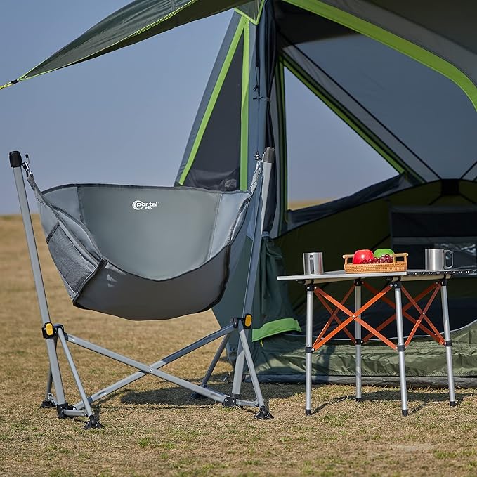 Portal Large Hammock Camping Chair Folding Rocking Chairs Portable Swinging Chair Wide Seat for Outdoor Lawn Patio Garden,Support 350 lbs, Grey