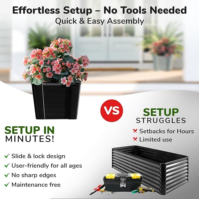 Raised Garden Bed - 1x1 ft Planter Box - Black HDPE - No Tools Needed - DIY Kit for Urban Gardening, Flowers, Herbs & Vegetables - Made in The USA - 2 Pack