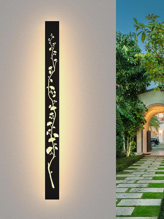Modern Outdoor Wall Lights 39.4inch LED Long Wall Sconce 3000K Ginkgo Hollow Design Wall Mount Porch Lights 32W Exterior Lighting Fixtures for Patio Balcony Terrace Garden