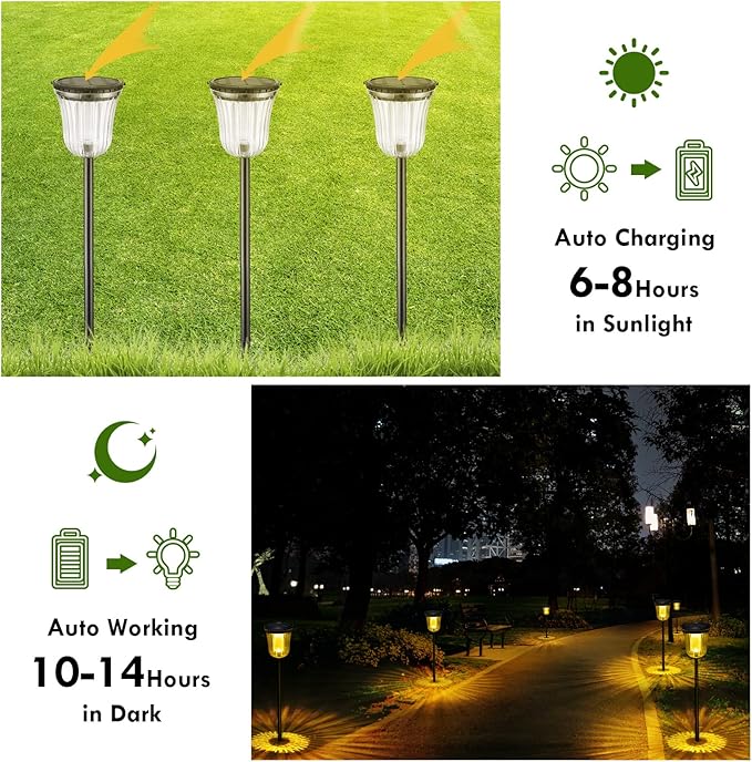 Solar Pathway Lights Outdoor, Solar Lights Outdoor Waterproof IP65, 200 LM Auto On/Off Solar Lights Garden,Outdoor Solar Lights for Yard Garden Walkway Driveway Path