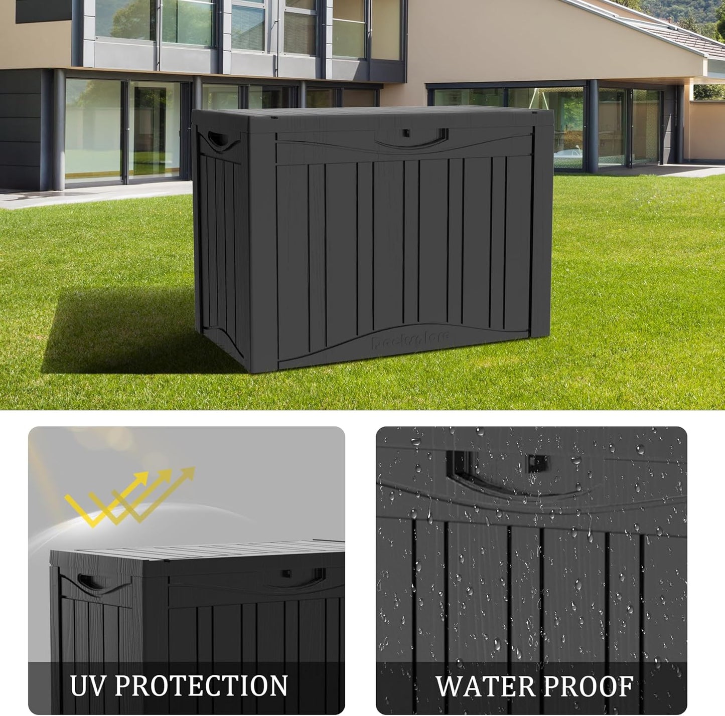50 Gallon Waterproof Large Resin Deck Box Indoor/Outdoor Lockable Storage Container and Seating for Garden, Pool, and Patio (50 Gallon,Black)