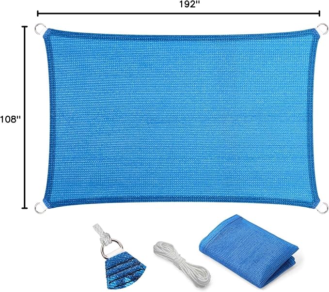 Eden's Decor Straight Flat-Edged Sun Shade Sail Rectangular 9' x 16' Blue UV-Blocking Outdoor Canopy Fabric Cloth Awning for Pergola Patio Garden Backyard Custom Size