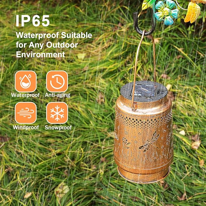 Solar Lanterns Outdoor Waterproof Dragonfly Garden Decor, Birthday Gifts for Women Mom Grandma Hanging Solar Lights Metal LED Decoration Outside with Shepherd Hook for Garden Yard Patio Porch