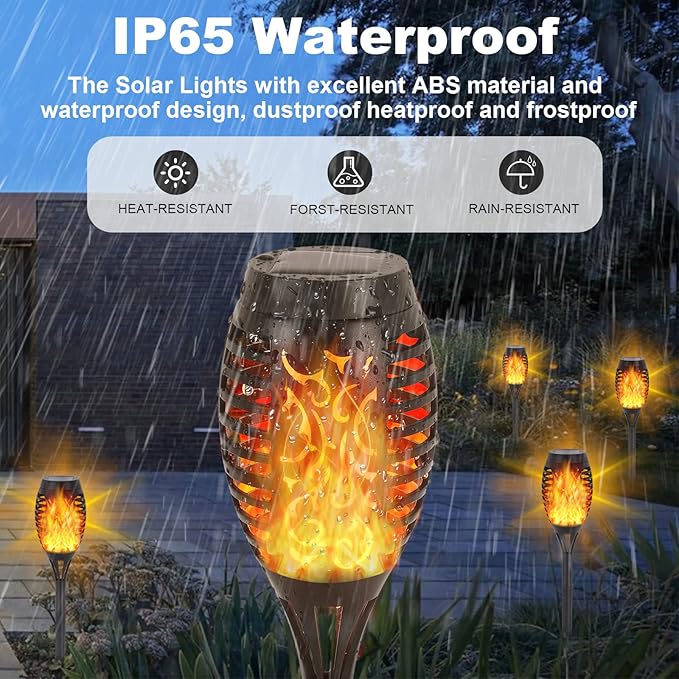 Solar Lights Outdoor, 12Pack Solar Torch Light with Flickering Flame for Garden Decor, Waterproof Outdoor Lighting Landscape, LED Flame Torches for Outside Patio Pathway Yard Decorations