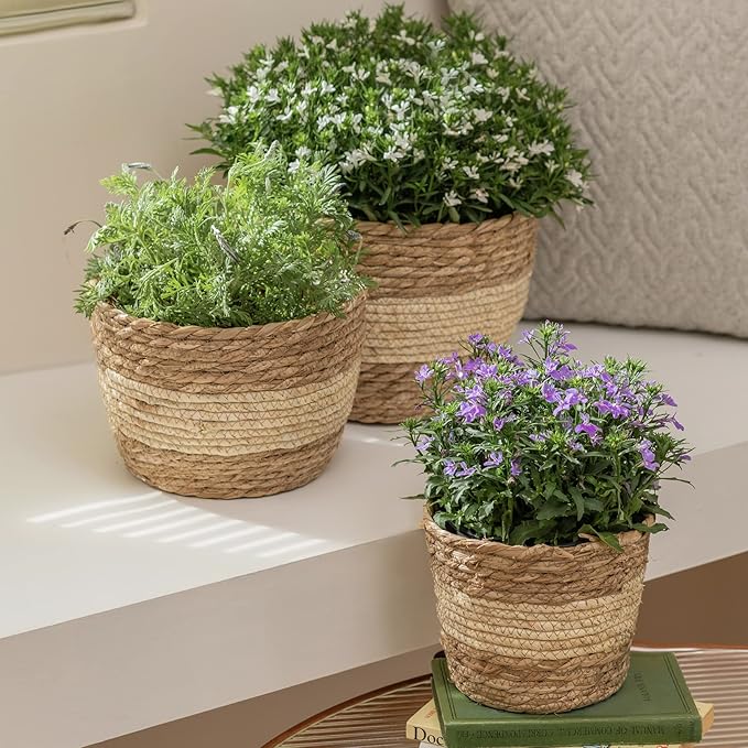 LA JOLIE MUSE Seagrass Planter Basket Indoor Outdoor, Flower Pots Cover, Plant Containers, Beige, 10 inch