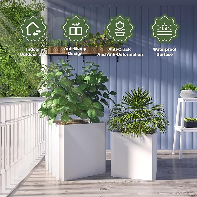 Steel Planter Box-20"x20"x20"-Large Square Planter Box-Outdoor Indoor-Cube Steel Planter Heavy Duty White Metal Planter Flower Pot Commercial Residential for Home Garden Porch Hotel Patio