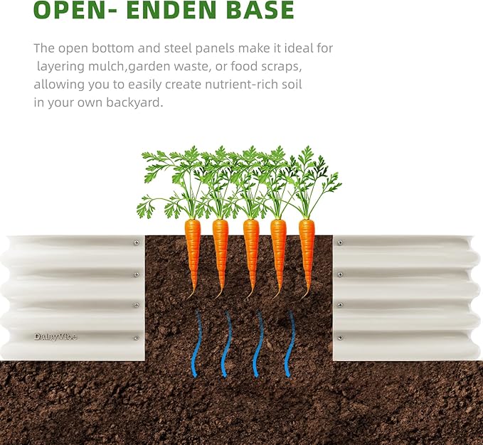 DaisyVibe Raised Garden Bed Kit, Planter Raised Garden Boxes Outdoor, Oval Large Metal Raised Garden Beds for Vegetables Flowers (White, 8ftx2ftx1ft)