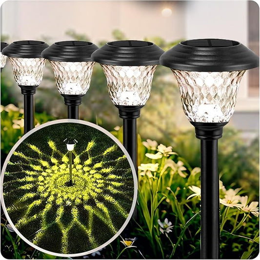 Beau Jardin 8 Pack Solar Pathway Lights Outdoor Metal Solar Powered Lights Waterproof Glass High Lumen for Garden Landscape Path Yard Walkway Patio Driveway Outside Colored Color Changing White Black