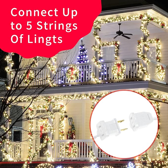 Ultra-Bright Connects End to End Warm White Christmas Mini Light 300L 63.8Ft(2Sets-Each 150L)UL Listed Incandescent Bulb String Light for Indoor Outdoor Holiday Garden Christmas Tree Decor