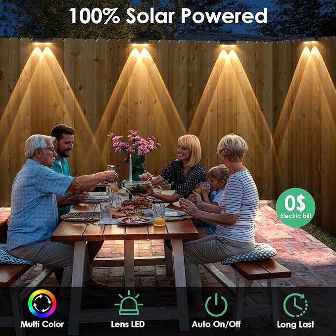 Derynome Solar Fence Outdoor Lights 8 Pack, 3 Color Modes IP45 Waterproof Solar Lights for Outside, Backyard, Railing, Step, Pool, Patio & Wall, Easy Install (3000K/4000K/6000K, 8 Pack)