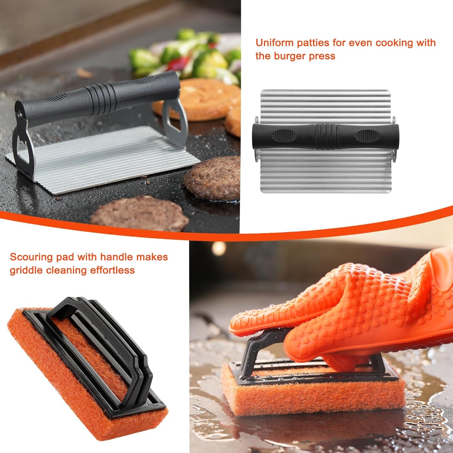 Griddle Accessories Kit - 40PCS Flat Top Grill Tool Set. Griddle Accessories Set with Basting Cover, Spatula, Scraper, Burger Press, Tongs, Cleaning Kit