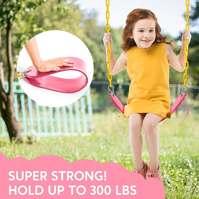 TURFEE Swings for Outdoor Swing Set -SwingSeat Replacement Kits with Heavy Duty Chains - Backyard Swingset Playground Accessories for Kids (Pink)