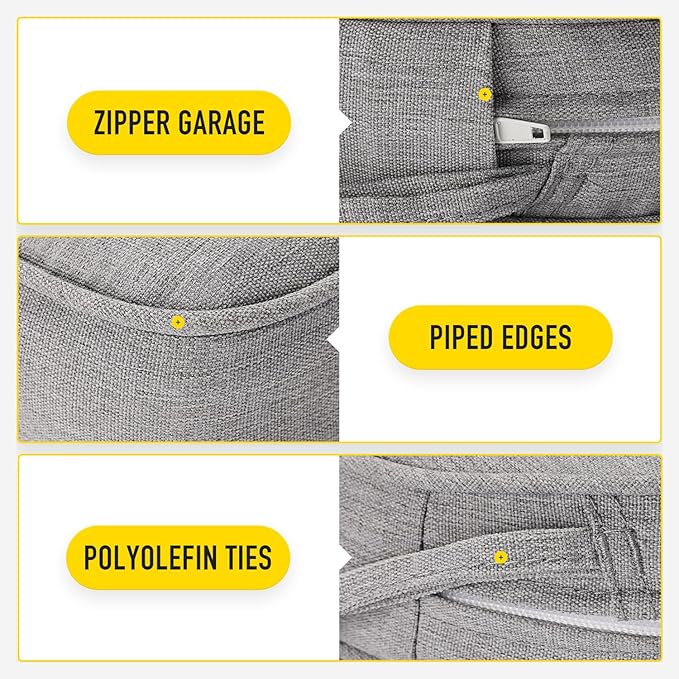 SUNROX Gel Memory Foam Chair Cushions, FadeShield Water-, Stain-Resistant Durable Reversible Seat Cushion Pads with Ties for Indoor/Outdoor Kitchen Dining Office, 19"x19", Set of 4, Heather Grey