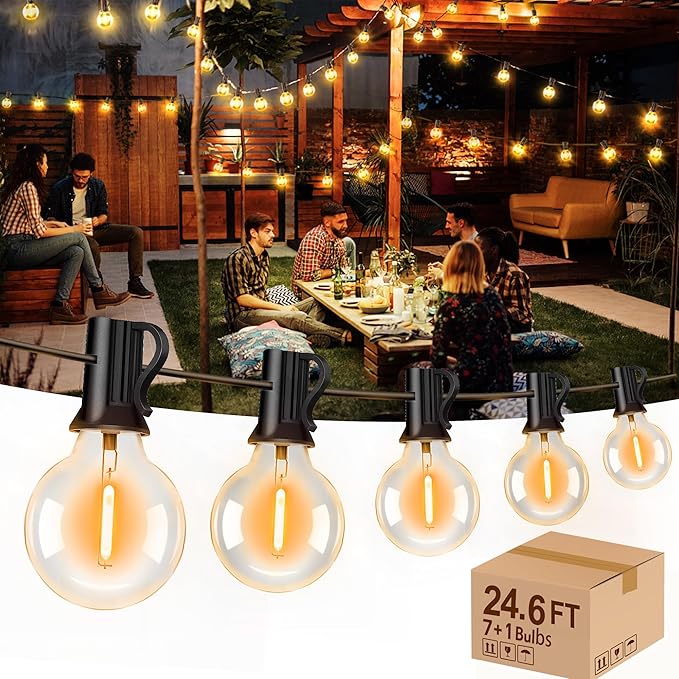 XURISEN Outdoor String Lights, 23FT LED Patio Lights for Outside with 8 Shatterproof G40 Globe Bulbs UL Listed IP65 Waterproof Hanging Lighting for Backyard Balcony Bistro Party Decor