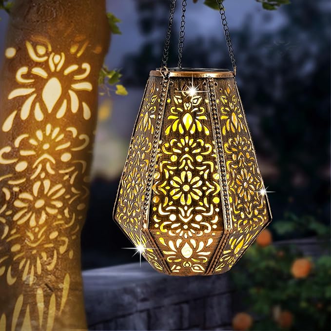 Solar Lantern Outdoor Waterproof - Hanging Garden Decor Lights for Patio, Yard, Tree, Porch - Decorative Lantern for Christmas Gifts for Mom, Grandma