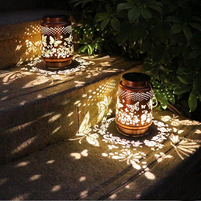 Solar Lanterns Outdoor Waterproof Butterfly Garden Decor Birthday Gifts for Women Mom Grandma, Hanging Solar Lights Metal Lantern Decoration Outside for Yard, Patio, Backyard, Porch
