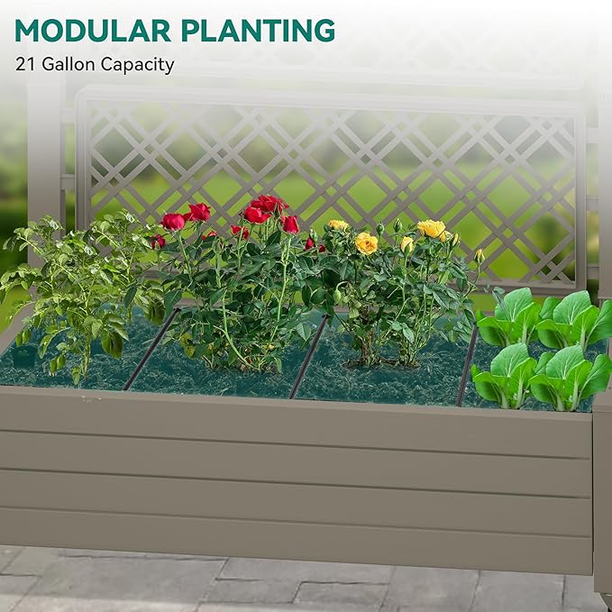 YITAHOME 43.3x17.7x61 in Planter Trellis Box with Wheels & Drain Plug, Outdoor Resin Raised Garden Bed for Climbing Plants, Large Weather-Resistant Design, Light Brown