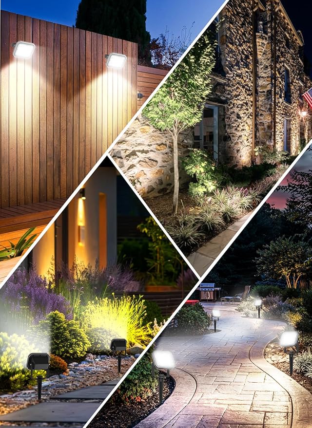 Solar Spot Lights Outdoor 2Pack 6000K Cool White Solar Landscape Spotlights IP65 Waterproof Auto On/Off Ground or Wall Mount for Garden Yard Walkway Porch Driveway Pool