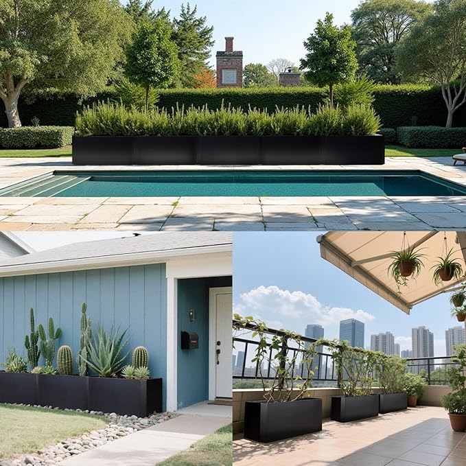 Steel Planter Box-36"x15"x15"-Large Rectangular Planter Indoor or Outdoor Black Matel Planter Box Commercial Residential for Patio Porch Deck Home Backyard