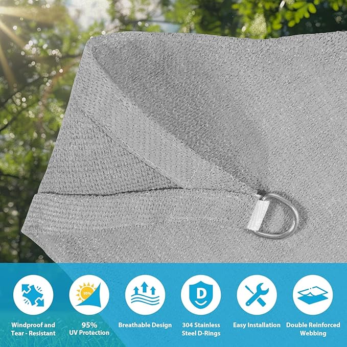 Amagenix Sun Shade Sail 8'X9'X12' Curved Edge Outdoor Shade Canopy Light Grey Breathable 95% UV Block Shade Cloth for Patio Garden Backyard (We Make Custom Size)