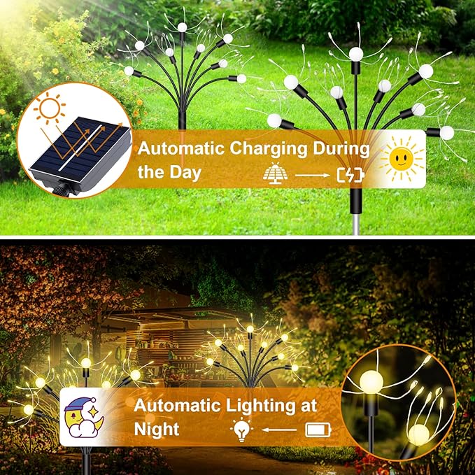 Solar Garden Lights 4 Pack - Outdoor Waterproof Decorative Fairy Lights for Yard, Pathway, Flowerbed, Balcony, Patio & Garden Decor