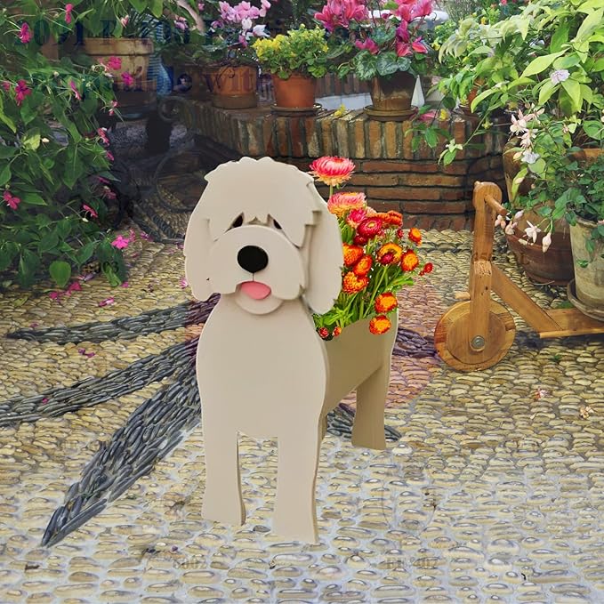 Golden Doodle Dog Planter Plant Pots,Cute Garden Dog Flower Planter,Large Dog Planters Birthday Gifts for Women,Office,Indoor/Outdoor Decor（9.84 * 9.06 * 17in）