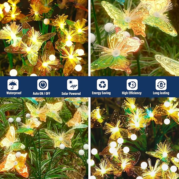 TONULAX Solar Firefly&Butterfly Garden Lights - Outdoor Light for Yard Decoration, Larger Solar Panel, Waterproof LED Garden Lights for Pathway&Holiday Decor (4pack)