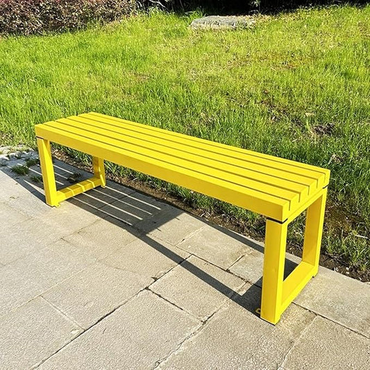 Weatherproof Metal Dining Bench, Outdoor Bench Backless Patio Bench 2-Person Farmhouse Bench Garden Bench for Kitchen, Living Room, Entryway(Yellow,5.9ft)