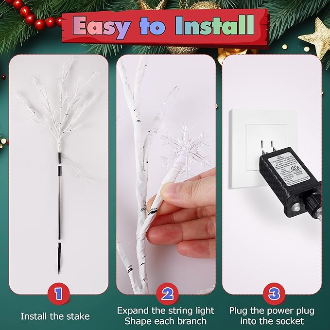 Enhon 5 Pack Snowflake Christmas Pathway Lights, 180 LED Garden Stake Lights with 8 Light Modes and Timer Function, Waterproof Xmas Decoration Tree Light for Outdoor Yard Lawn Patio Decor (Cool White)