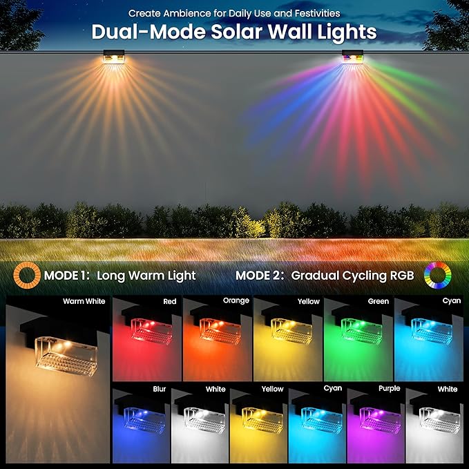 SOLPEX Solar Fence Lights Outdoor,Solar Deck Lights Waterproof Led Solar Lights for Outdoor Stairs,Step,Patio,Yard,Garden,Balcony and Porch,12 Pack Shell-Like Light Spots(Black Shell,Warm White&RGB)