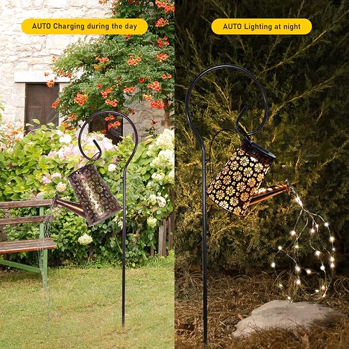 Solar Watering Can Lights Outdoor Waterproof, Retro Metal Hanging Lantern With String Lights, Garden Decor for Patio Porch Lawn Driveway Yards Backyard Pathway