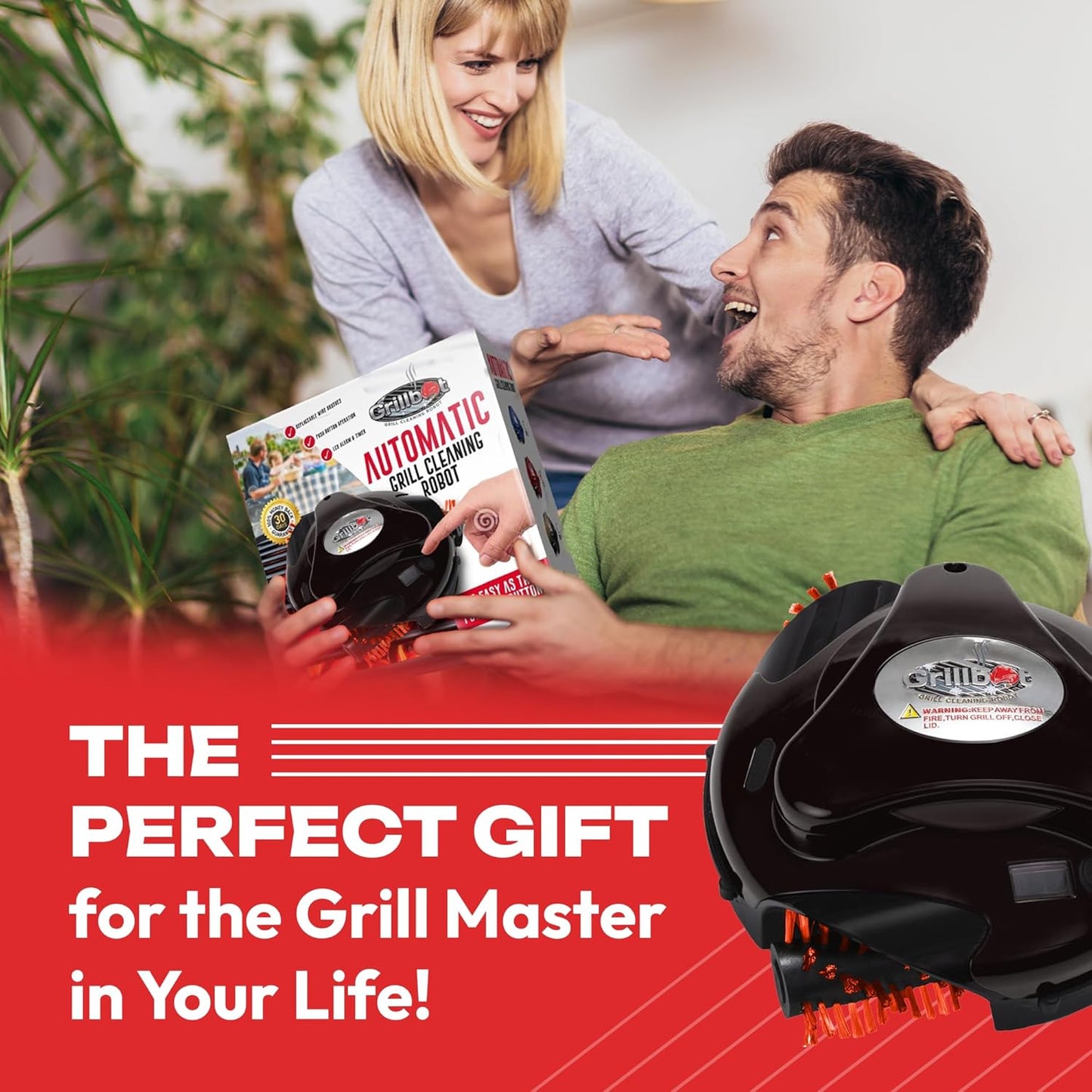 Grillbot Automatic Grill Cleaning Robot with Nylon Brushes, BBQ Grill Cleaner, Grill Brush, Grill Scraper, BBQ Accessories (Black Grillbot + Carry Case)