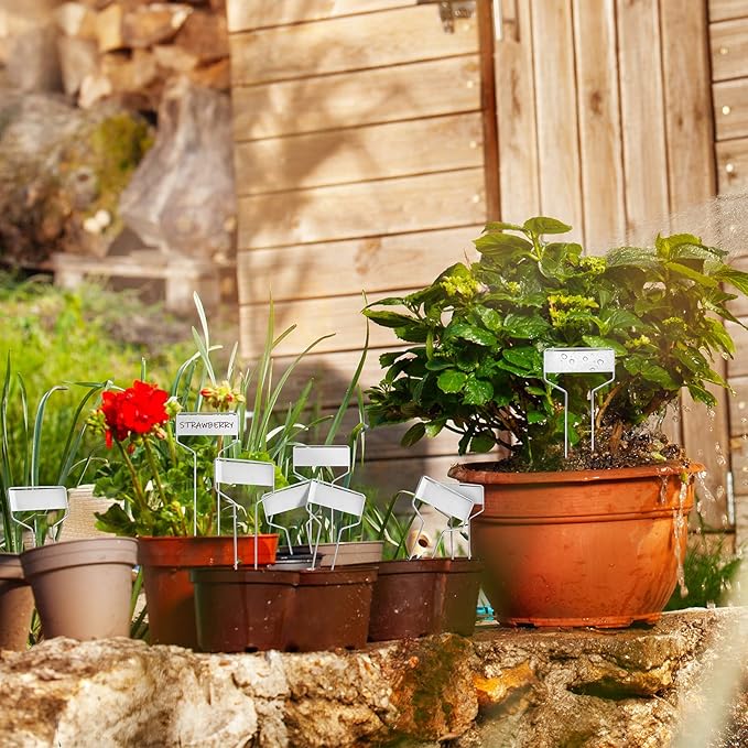 Moxweyeni 60 Pcs Metal Plant Tags - Waterproof, Reusable, Aluminum, 10 Inch with Permanent Pen