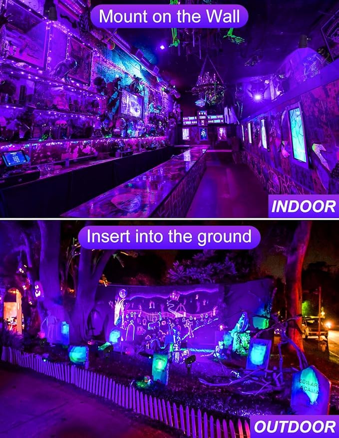 Outdoor Black Light Spotlight, LED Black Lights Waterproof Landscape Lighting with US Plug for Glow Party Body Paint Fluorescent Poster Stage Lighting Yard Garden Halloween Decoration(2 Pack)