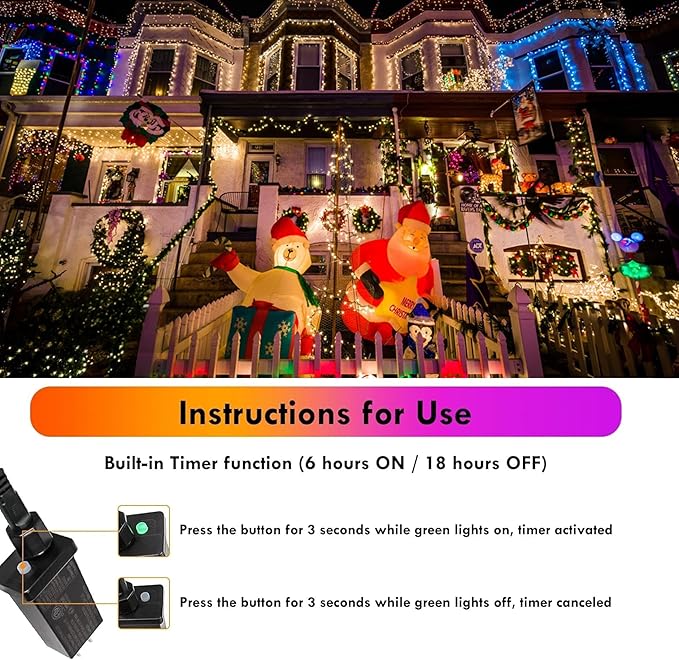 SANJICHA 2-Pack 66FT 200 LED Christmas Lights for Indoor Outdoor, Super Bright Plug in String Lights, Waterproof Xmas Lights Outdoor for Christmas Decorations Bedroom Party Xmas Tree (Multicolor)