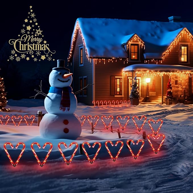 Christmas Candy Cane Lights, Candy Cane Lights Christmas Decorations Outdoor for Yard,Garden(10Inch), 10Pack