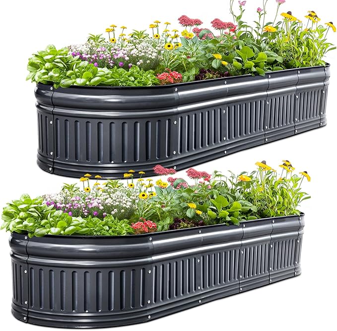 KING BIRD Raised Garden Bed Kit 2025 Upgraded Modular DIY Galvanized Planter Garden Box Outdoor for Gardening, Vegetables, Flowers, Elegant Roman Column Design, 71x24x24 in, Dark Grey