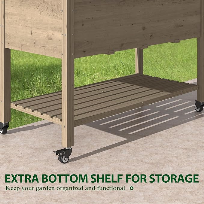 MUPATER 4x2FT Raised Garden Bed, Planter Box with Four Wheels and Legs for Herbs, Flowers and Vegetables, Elevated Garden Bed with Drainage Holes for Greenhouse, Garden, Farm, Brown