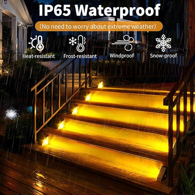 KINKAI Solar Step Lights - 12 Pack Solar Stair Lights Outdoor Deck Lighting Triangle Decor for Garden Front Door Porch (Warm Light)