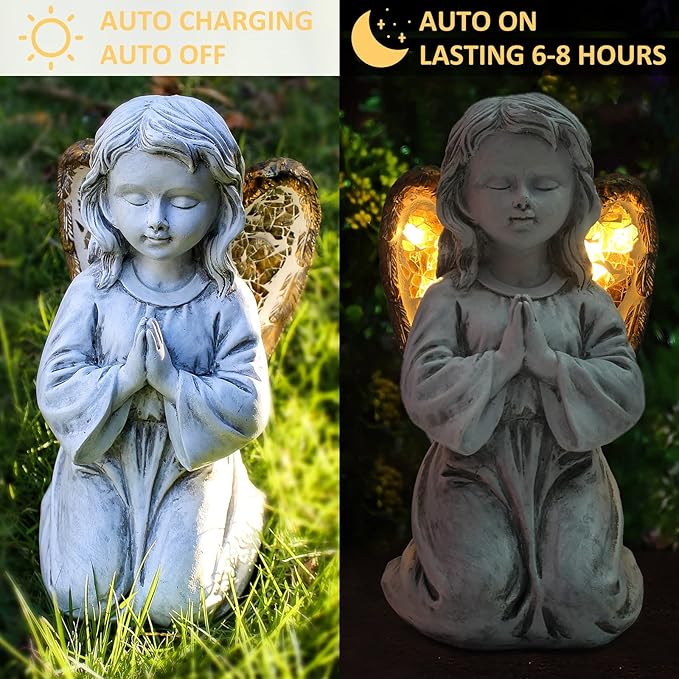 Garden Statue Statue Outdoor Decor,Garden Angel Figurine Outdoor,Solar Garden Angel Statue,Praying Angel Garden Decor for Patio Lawn Yard Porch Decoration