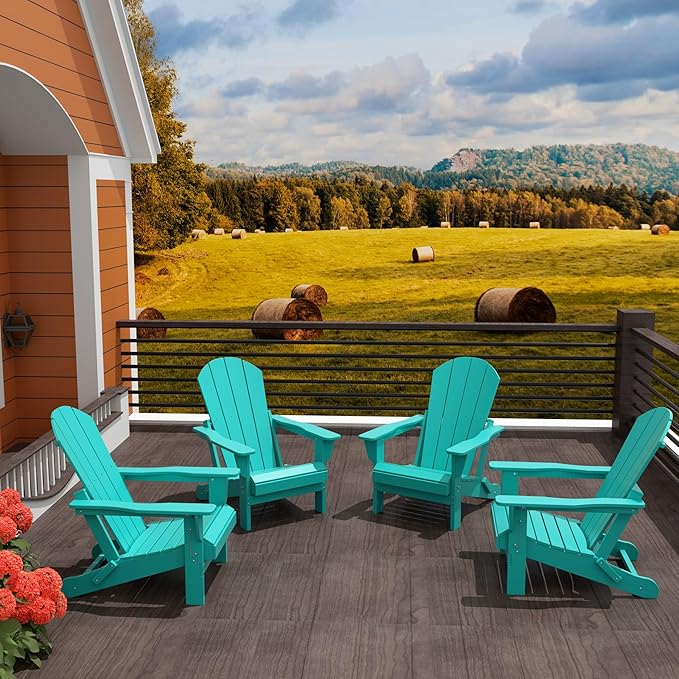 Westin Outdoors Laguna WO Home Furniture Adirondack Chair 4 PC Set Classic Outdoor Patio Folding Chair for Bon Fire Pit Lawn Backyard Beach Plastic Weather-Resistant (Turquoise)
