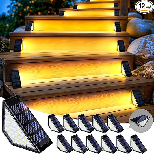 SOLPEX Solar Step Lights for Outside, 24 LEDs Solar Stair Lights Outdoor Waterproof Decor for Porch, Front Door, Stair, Step, Deck, Fence, Balcony, Patio, Wall, Yard, Garden(12 Pack, Warm White)