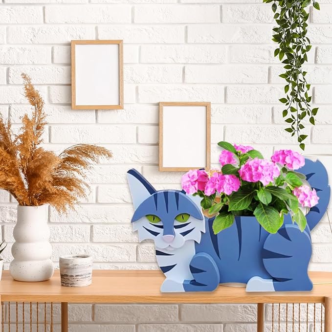 Sapphire White Cat Planter Plant Pots,Cute Garden Cat Flower Planter,Cat Planters Birthday Gifts for Women,Office,Indoor/Outdoor Decor（12.5 * 5.12 * 7.8in）