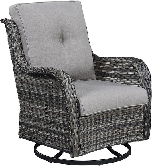 Outdoor Patio Swivel Rocker Chairs - Single Wicker Rattan Patio Swivel Rocking Chair with High Back,Deep Seating and Comfort Cushions for Deck Porch Garden,Mixed Grey/Grey